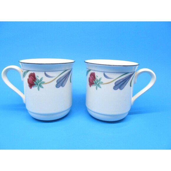 Lenox Poppies on Blue Coffee Mugs 3 3/4" Bundle of 2 - Picture 1 of 6